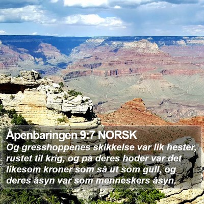 Åpenbaringen 9:7 NORSK Bible Verse Image