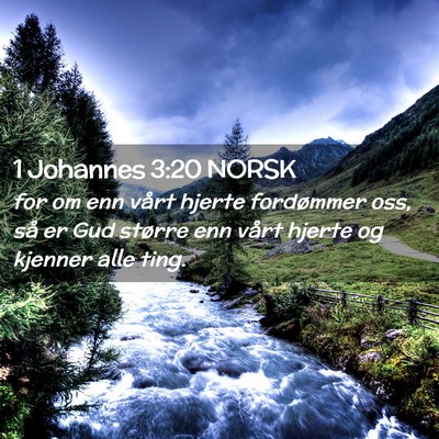 Picture 02 - 1 Johannes 3:20 NORSK - for om enn vårt hjerte fordømmer oss, så er - Bible Verse Picture