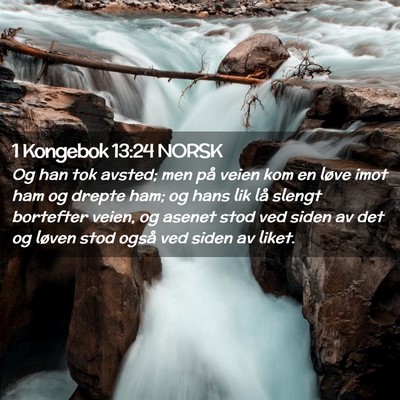 Picture 02 - 1 Kongebok 13:24 NORSK - Og han tok avsted; men på veien kom en løve - Bible Verse Picture