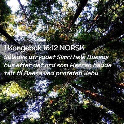 Picture 02 - 1 Kongebok 16:12 NORSK - Således utryddet Simri hele Baesas hus efter det - Bible Verse Picture