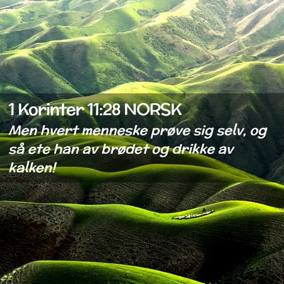 Picture 02 - 1 Korinter 11:28 NORSK - Men hvert menneske prøve sig selv, og så ete - Bible Verse Picture
