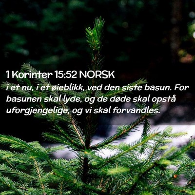Picture 02 - 1 Korinter 15:52 NORSK - i et nu, i et øieblikk, ved den siste basun. For - Bible Verse Picture