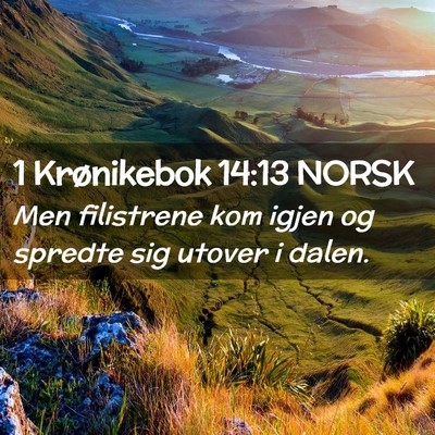 Picture 02 - 1 Krønikebok 14:13 NORSK - Men filistrene kom igjen og spredte sig utover i - Bible Verse Picture