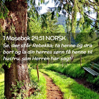 Picture 02 - 1 Mosebok 24:51 NORSK - Se, der står Rebekka; ta henne og dra bort og la - Bible Verse Picture