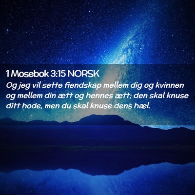 Picture 02 - 1 Mosebok 3:15 NORSK - Og jeg vil sette fiendskap mellem dig og kvinnen - Bible Verse Picture