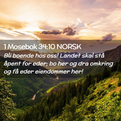 Picture 02 - 1 Mosebok 34:10 NORSK - Bli boende hos oss! Landet skal stå åpent for - Bible Verse Picture