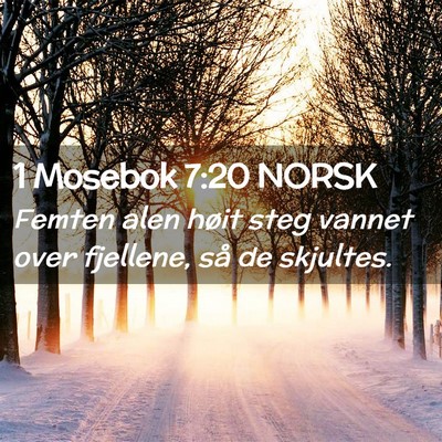 Picture 02 - 1 Mosebok 7:20 NORSK - Femten alen høit steg vannet over fjellene, så - Bible Verse Picture