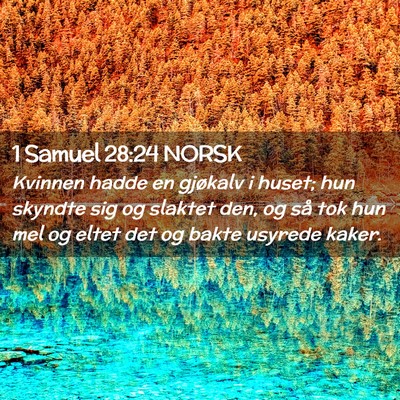 Picture 02 - 1 Samuel 28:24 NORSK - Kvinnen hadde en gjøkalv i huset; hun skyndte - Bible Verse Picture