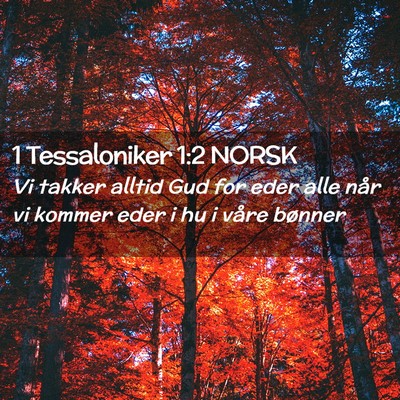Picture 02 - 1 Tessaloniker 1:2 NORSK - Vi takker alltid Gud for eder alle når vi kommer - Bible Verse Picture