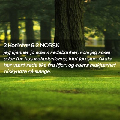 Picture 02 - 2 Korinter 9:2 NORSK - jeg kjenner jo eders redebonhet, som jeg roser - Bible Verse Picture