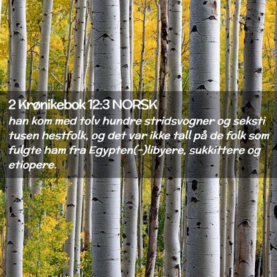 Picture 02 - 2 Krønikebok 12:3 NORSK - han kom med tolv hundre stridsvogner og seksti - Bible Verse Picture