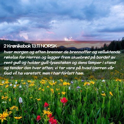 Picture 02 - 2 Krønikebok 13:11 NORSK - hver morgen og aften brenner de brennoffer og - Bible Verse Picture