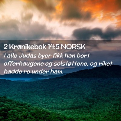 Picture 02 - 2 Krønikebok 14:5 NORSK - I alle Judas byer fikk han bort offerhaugene og - Bible Verse Picture