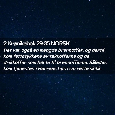 Picture 02 - 2 Krønikebok 29:35 NORSK - Det var også en mengde brennoffer, og dertil kom - Bible Verse Picture