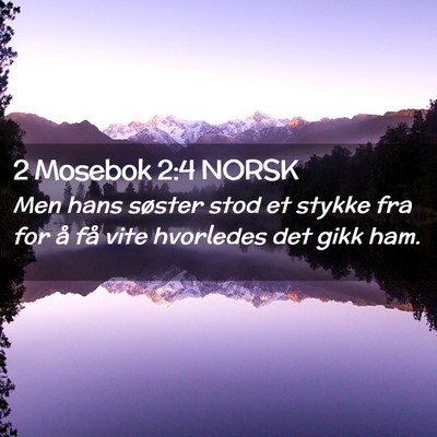 Picture 02 - 2 Mosebok 2:4 NORSK - Men hans søster stod et stykke fra for å få - Bible Verse Picture