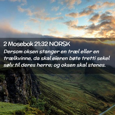 Picture 02 - 2 Mosebok 21:32 NORSK - Dersom oksen stanger en træl eller en - Bible Verse Picture