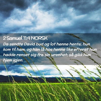 Picture 02 - 2 Samuel 11:4 NORSK - Da sendte David bud og lot henne hente; hun kom - Bible Verse Picture
