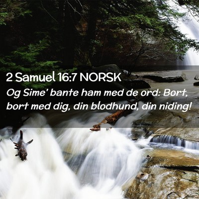Picture 02 - 2 Samuel 16:7 NORSK - Og Sime' bante ham med de ord: Bort, bort med - Bible Verse Picture