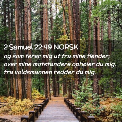 Picture 02 - 2 Samuel 22:49 NORSK - og som fører mig ut fra mine fiender; over mine - Bible Verse Picture