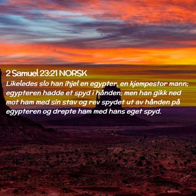 Picture 02 - 2 Samuel 23:21 NORSK - Likeledes slo han ihjel en egypter, en kjempestor - Bible Verse Picture