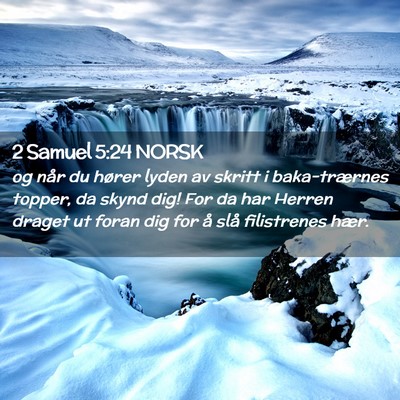 Picture 02 - 2 Samuel 5:24 NORSK - og når du hører lyden av skritt i baka-trærnes - Bible Verse Picture