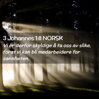Picture 02 - 3 Johannes 1:8 NORSK - Vi er derfor skyldige å ta oss av slike, forat - Bible Verse Picture