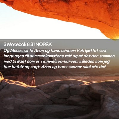 Picture 02 - 3 Mosebok 8:31 NORSK - Og Moses sa til Aron og hans sønner: Kok - Bible Verse Picture