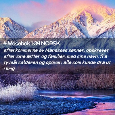 Picture 02 - 4 Mosebok 1:34 NORSK - efterkommerne av Manasses sønner, opskrevet - Bible Verse Picture