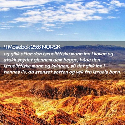 Picture 02 - 4 Mosebok 25:8 NORSK - og gikk efter den israelittiske mann inn i koven - Bible Verse Picture