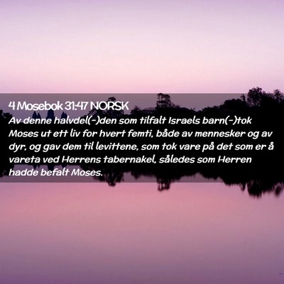 Picture 02 - 4 Mosebok 31:47 NORSK - Av denne halvdel(-)den som tilfalt Israels - Bible Verse Picture