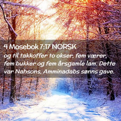 Picture 02 - 4 Mosebok 7:17 NORSK - og til takkoffer to okser, fem værer, fem bukker - Bible Verse Picture
