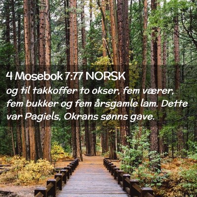 Picture 02 - 4 Mosebok 7:77 NORSK - og til takkoffer to okser, fem værer, fem bukker - Bible Verse Picture