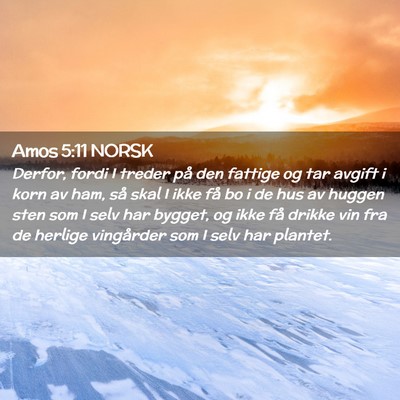Picture 02 - Amos 5:11 NORSK - Derfor, fordi I treder på den fattige og tar - Bible Verse Picture