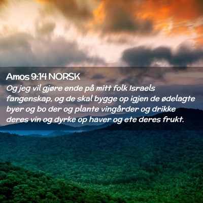 Picture 02 - Amos 9:14 NORSK - Og jeg vil gjøre ende på mitt folk Israels - Bible Verse Picture
