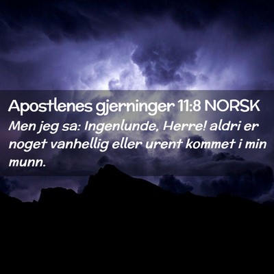 Picture 02 - Apostlenes gjerninger 11:8 NORSK - Men jeg sa: Ingenlunde, Herre! aldri er noget - Bible Verse Picture