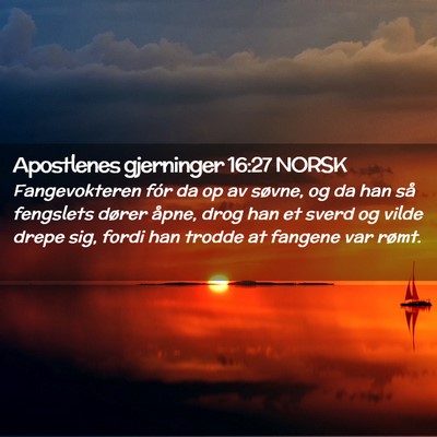 Picture 02 - Apostlenes gjerninger 16:27 NORSK - Fangevokteren fór da op av søvne, og da han så - Bible Verse Picture