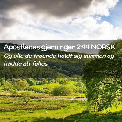Picture 02 - Apostlenes gjerninger 2:44 NORSK - Og alle de troende holdt sig sammen og hadde alt - Bible Verse Picture