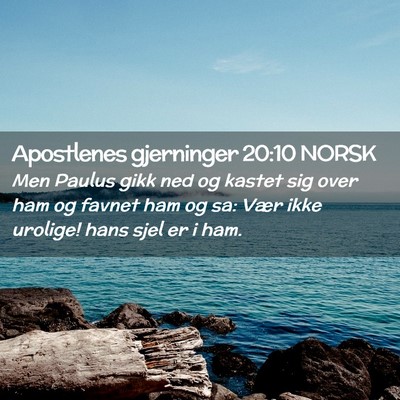 Picture 02 - Apostlenes gjerninger 20:10 NORSK - Men Paulus gikk ned og kastet sig over ham og - Bible Verse Picture