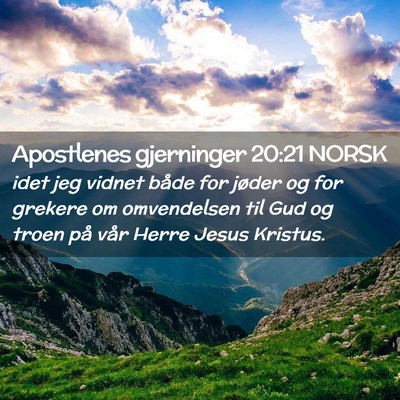 Picture 02 - Apostlenes gjerninger 20:21 NORSK - idet jeg vidnet både for jøder og for grekere - Bible Verse Picture
