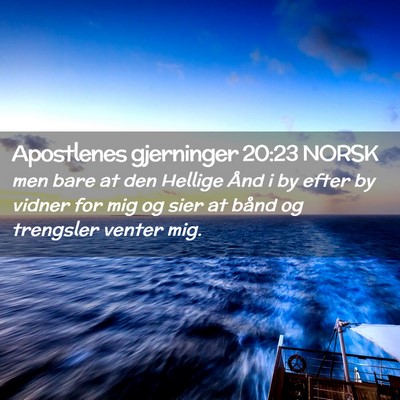 Picture 02 - Apostlenes gjerninger 20:23 NORSK - men bare at den Hellige Ånd i by efter by vidner - Bible Verse Picture