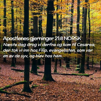 Picture 02 - Apostlenes gjerninger 21:8 NORSK - Næste dag drog vi derfra og kom til Cesarea; der - Bible Verse Picture
