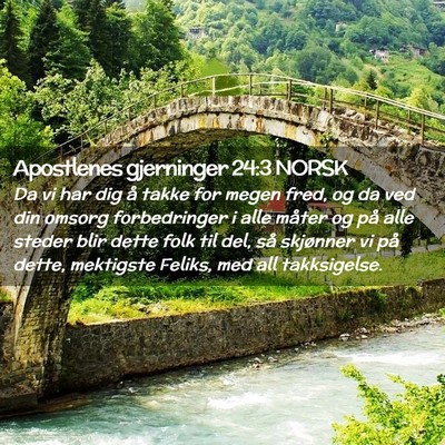 Picture 02 - Apostlenes gjerninger 24:3 NORSK - Da vi har dig å takke for megen fred, og da ved - Bible Verse Picture