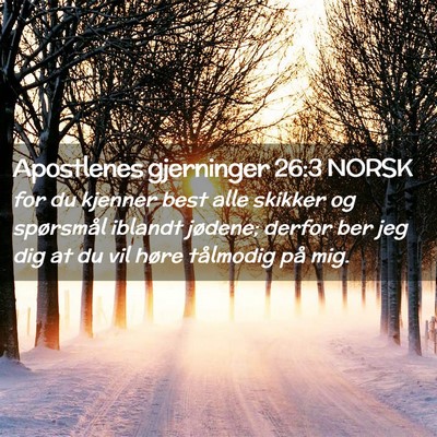 Picture 02 - Apostlenes gjerninger 26:3 NORSK - for du kjenner best alle skikker og spørsmål - Bible Verse Picture
