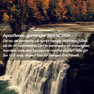 Picture 02 - Apostlenes gjerninger 28:4 NORSK - Da nu de innfødte så dyret henge ved hans - Bible Verse Picture