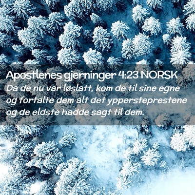 Picture 02 - Apostlenes gjerninger 4:23 NORSK - Da de nu var løslatt, kom de til sine egne og - Bible Verse Picture