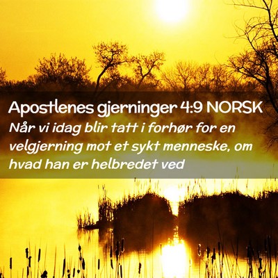 Picture 02 - Apostlenes gjerninger 4:9 NORSK - Når vi idag blir tatt i forhør for en - Bible Verse Picture