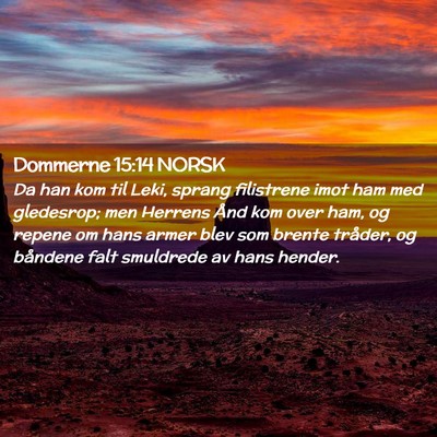 Picture 02 - Dommerne 15:14 NORSK - Da han kom til Leki, sprang filistrene imot ham - Bible Verse Picture