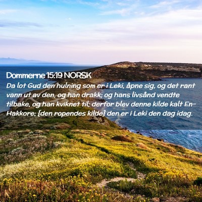 Picture 02 - Dommerne 15:19 NORSK - Da lot Gud den hulning som er i Leki, åpne sig, - Bible Verse Picture