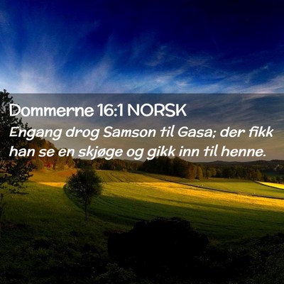 Picture 02 - Dommerne 16:1 NORSK - Engang drog Samson til Gasa; der fikk han se en - Bible Verse Picture