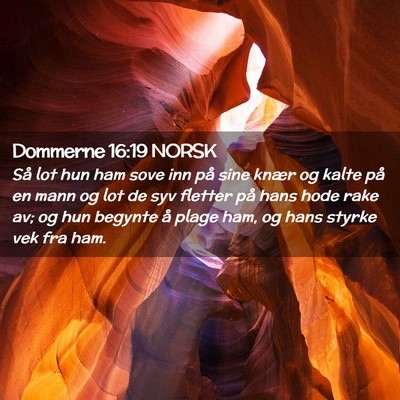 Picture 02 - Dommerne 16:19 NORSK - Så lot hun ham sove inn på sine knær og kalte - Bible Verse Picture